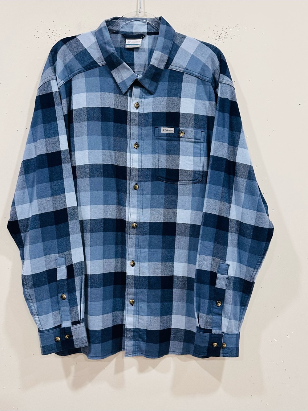 Columbia Men's Cornell Woods Flannel Shirt Blue Plaid Check Long Sleeve Size XXL